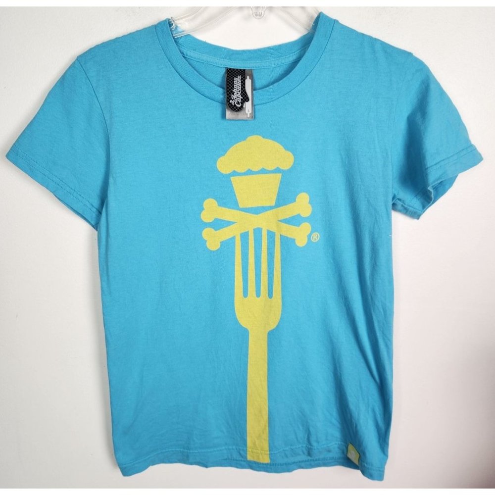 Johnny Cupcakes Youth Sz. L Blue & Yellow Graphic T Shirt - Picture 1 of 5